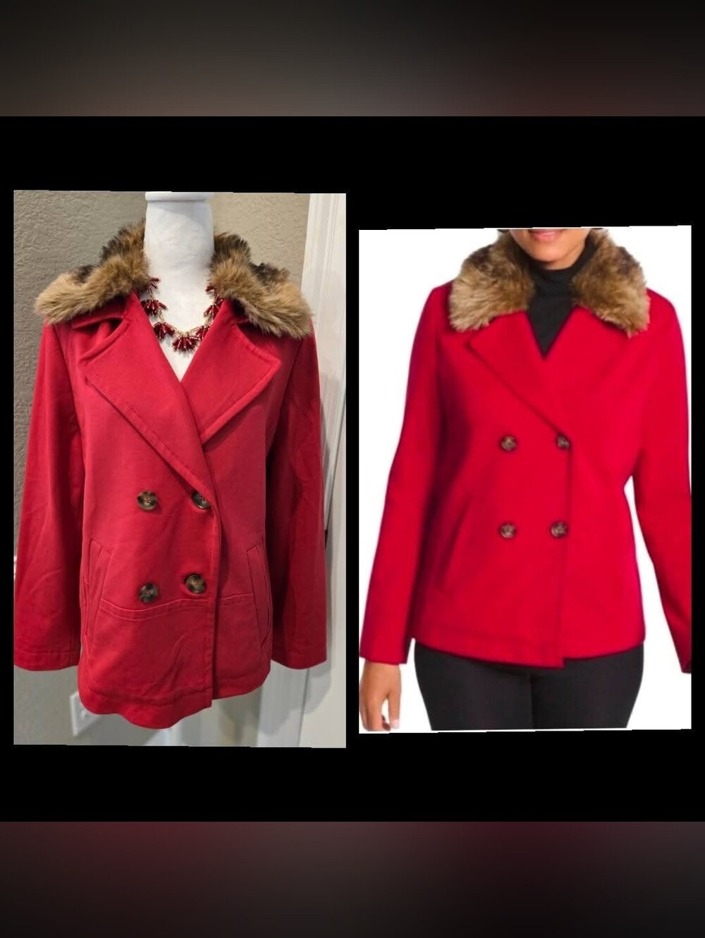 Chico's Red Blazer Jacket With Removable Faux Fur Collar